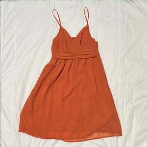 Orange Sleeveless Spaghetti Strap Mini Sundress